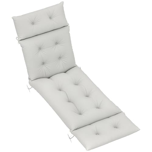 Outsunny Coussin Bain de Soleil épais, Coussin Chaise Longue 190 x 56 x 10 cm, UPF20+, Matelas transat avec Six Attaches, pour Jardin, terrasse, Balcon, Gris...