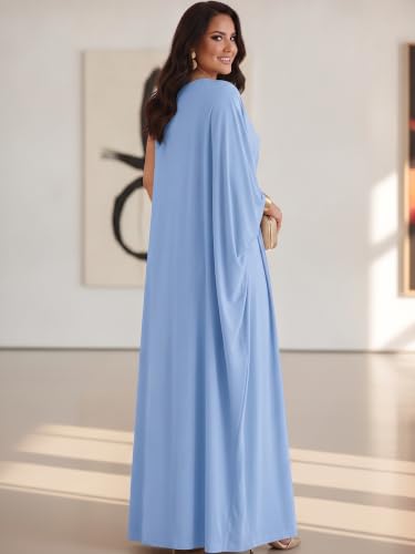Image of KOH KOH Womens Long Cowl Neck Flowy Grecian Goddess Cape Sleeve Maxi Dress