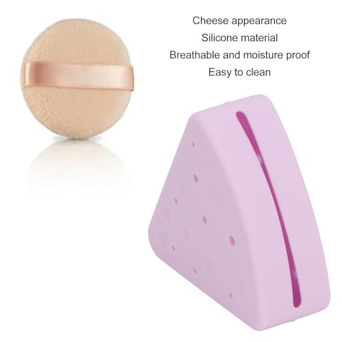 Powder Puff Case, Silicone Triangle Powder Puff Storage Box Smooth Closing Convenient for Home Travel (Light Purple) - Image 3