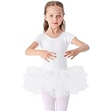 EASTBUDDY Ballet Dress for Girls,Toddler Dance Leotard with Tutu Skirt Short Sleeve Ballerina Outfit (White/4-5 Years)