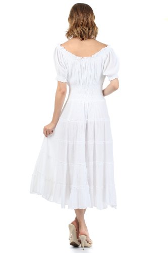 Image of Sakkas Cotton Crepe Smocked Peasant Gypsy Boho Renaissance Mid Length Dress