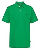Nautica Boys' Short Sleeve Anchor Polo, Button Closure, Soft & Comfortable, Pique Fabric, Bright Green, 10-12