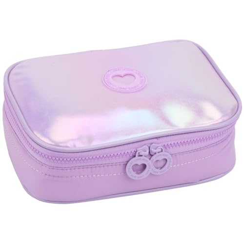 Estojo Escolar Box 100 Lápis, Espaçoso com Divisórias e Elásticos Internos, Fechamento em Zíper, Material Resistente, P/Meninas (Lilás)