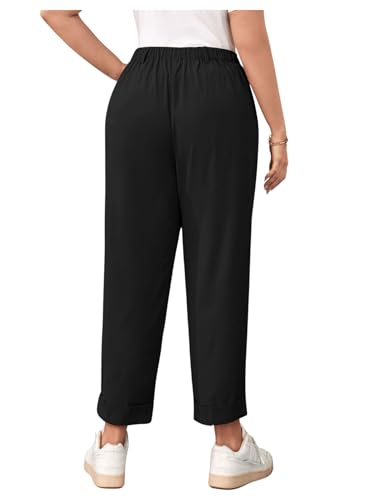 OYOANGLE Women's Plus Size Pleated High Waist Pants Tapered Cropped Office Trousers2