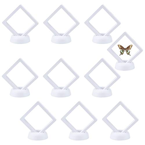 Enenes 10 Stück Display Stand Set 3D-Displayrahmen mit schwimmendem Rahmen und Transprent-Membran für Ring, Anhänger, Armband-Schmuck-Display, Raute, Schwarz, 7x7x5,5 cm (10, weiß) Cover