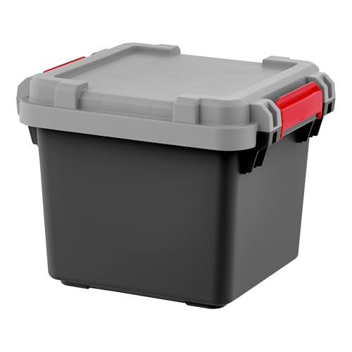 Image of IRIS USA 4 Pack TrailBox, 8 Gallon Lockable Storage Trunk Box, Truck Bed Bin Heavy-Duty Containers Camping Gear, Adventure Chest - Dark Gray /Gray