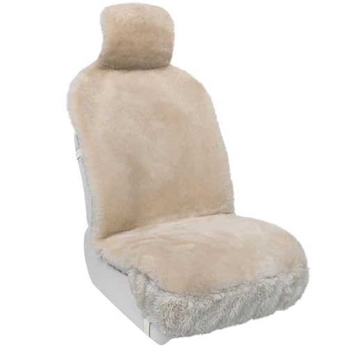 Aegis Cover Sheepskin Seat Covers Genuine Australian Merino Fuzzy Luxury Wool Front Car Seat Cover,Universal Fit for Most Automobiles, SUVs, Trucks,Sedans (Sand)
