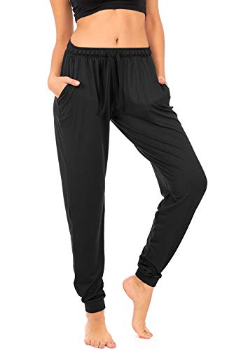 DEAR SPARKLE Workout Jogger for Women Drawstring Lightweight Joggers Yoga Lounge Sweatpants + Plus Size (P7 L) (Black, Small)
