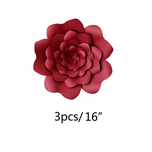 Daily Mall Paper Flower Decorations DIY Handcrafted Flowers Party Wedding Flower Giant Paper Flower Wall Backdrop Flower for Nursery Birthday Bay Shower (Burgundy, 3pcs-16'')