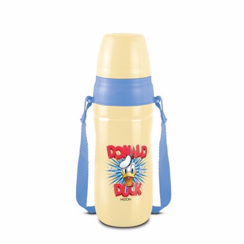 Image of MILTON Disney Kool Cheer 600 Plastic Insulated Thermo Water Bottle with Straw for School Kids I Food Grade, Leak Proof Lid with Hands Free Sipper, Easy to Carry Loop, Picnic, BPA Free, 520 ml, Beige