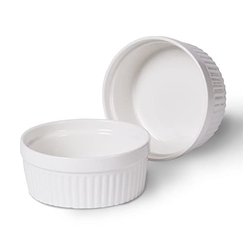 22 oz Ramekins 2 pcs Porcelain Ramekins Dishes for Souffle,Creme Brulee, Pudding, Custard Cups,Bakeware Bowls Set for Baking,Oven Safe, White (6 inch)
