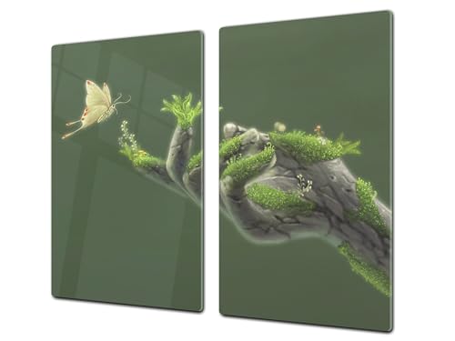 Cubre vitro resistente a golpes y arañazos - Tabla de cortar de vidrio templado - Encimera de trabajo – UNA PIEZA (60 x 52 cm) o DOS PIEZAS (30 x 52 cm); D41 Serie de Conceptos Abstractos 1