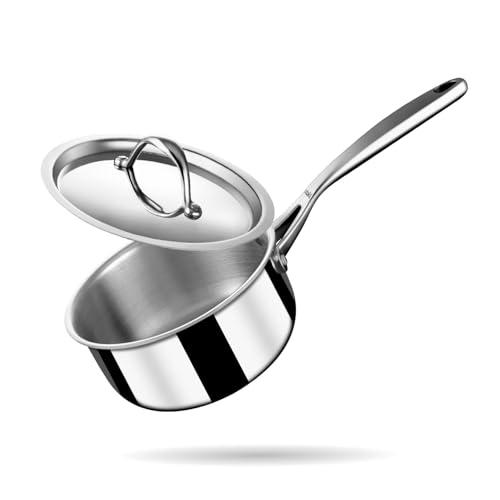 Stahl Stainless Steel Tea Pan | Triply Saucepan with Lid I Milk Pan 1.4 L | Gas & Induction Base Sauce Pan | Artisan 4216, Dia 16 cm