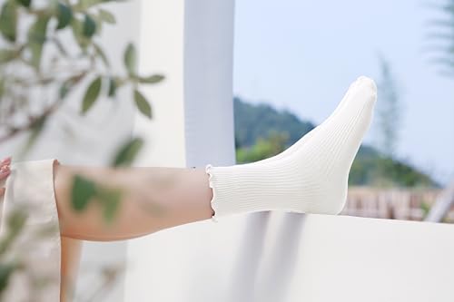 Image of Women's Trim Ruffle Frilly Turn Cuff Socks - Cute Vintage Dress Crew Ankle Boot Socks