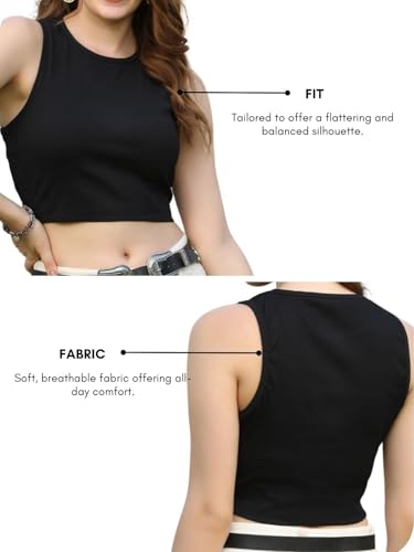 Image of Leriya Fashion Women's & Girls' Solid Asymmetrical Round Neck Cotton & Rayon Crop Top