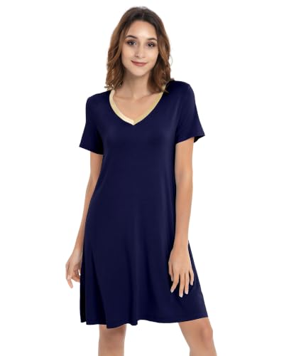 Image of NACHILA Women's Bamboo Viscose Nightgowns Short Sleeve Soft Sleepwear