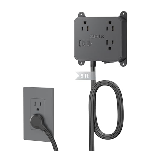 Image of TROND Ultra Thin Flat Extension Cord, 5 FT Flat Plug Power Strip with 3 USB