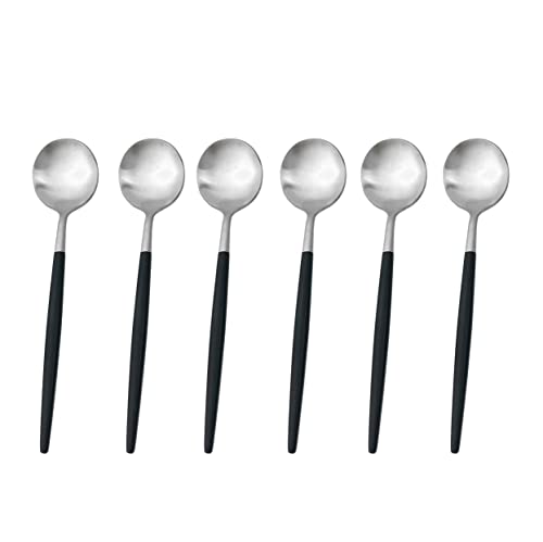 Gugrida,6 Pieces Matte Silver Black 18/10 Stainless Steel Teaspoon Coffee Spoon 4.94