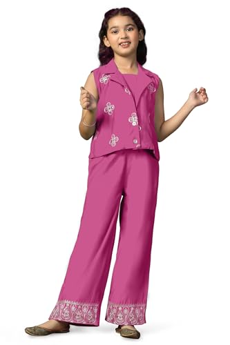 Image of Fashion Dream Girls Chanderi Ethnic Top & Palazzo Set|Indo Western Set|Salwar Suit