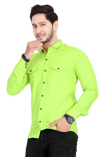 Image of Men's Cotton Spread Collar Full Sleeve Regular Fit Solid Casual Shirt with Double Pockets - Stylish Comfortable Shirt for Everyday Wear
