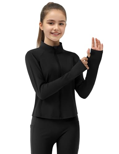 JOCMIC Girls Zip Up Jacket Horse Riding Cropped Shirts Kids Athletic Jackets Fall Winter Outerwear4