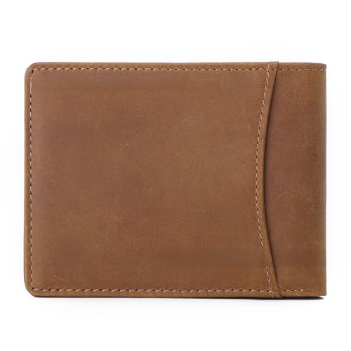 Real Leather Men Wallet Small RFID Blocking Bifold Slim Minimalist Front Pocket Western Wallet For Men with Credit Cards(brown)4