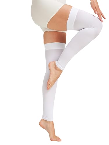 Image of NURCOM 15-20 mmHg Compression Stockings for Women & Men, Footless Thigh High Compression Sleeves with Dot Silicone Band, Graduated Support Pressure Stockings-Ideal for Athletic, Medical, Travel Use
