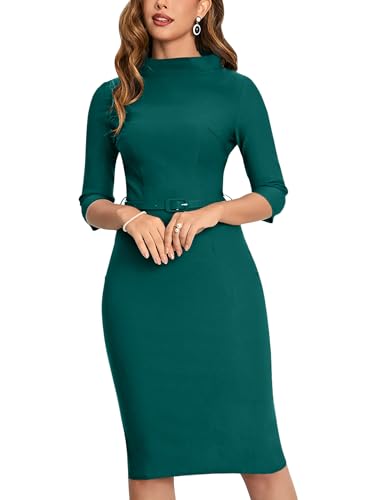 Image of MUXXN Women's 1950s Vintage 3 /4 Sleeve Elegant Collar Cocktail Evening Dress