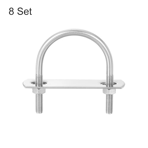 Image of uxcell Round U-Bolts, 8 Sets 50mm(1.97 inch) Inner Width 68mm Length M6 304 Stainless Steel U Clamp Bolt with Nuts and Plates, for Boat Trailer