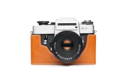 Demi-housse Leicaflex SL2 en cuir marron sable pour photographie de rue