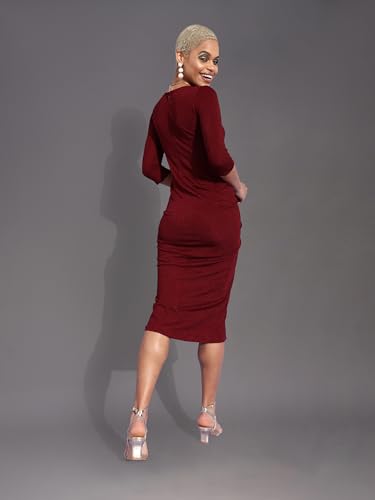 Image of Miss Chase Women's Comfortable Round Neck Sleeveless Striped Midi Bodycon Dress with Zipper