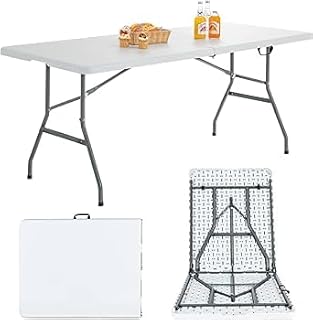 BERARDI | White Hard Resin Folding Garden Table | Easy Transport with Handle | Ideal for Garden, Camping, Fairs, Breweries, Patio, Festival, Space-Saving | Metal Frame