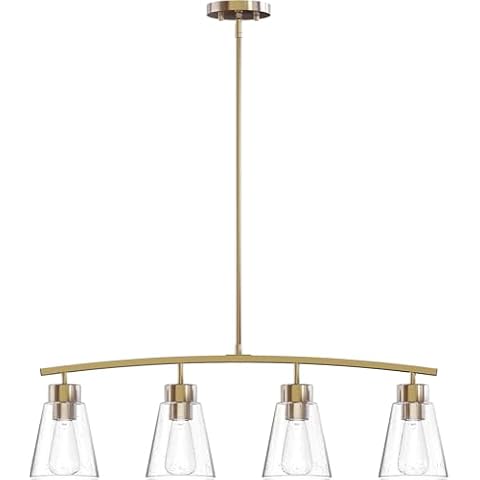 Homebelife 32" W Gold Kitchen Island Light for Dining Room, 4-Light Brushed Brass Chandelier with Clear Bubble Glass Shades for Living Room (Brass Gold) Cover