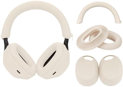 Adhiper 3 Set Case Cover for Sony WH-1000XM5 Headphones, EarPad & Headband Cushion Protector, Sweat Proof Silicone Accessories (Off White)