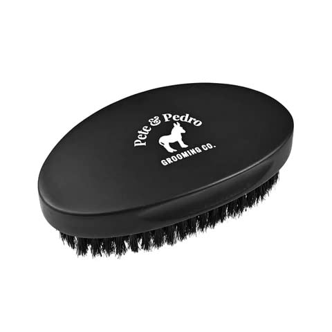 Pete & Pedro Oval Military Men's Hair & Beard Brush | 100% Natural Boar Bristles, High-Gloss Black Wood, Anti-Static | Great For Facial Hair, Scalp, Mustache & Beard Care | As Seen On Shark Tank #TOP20