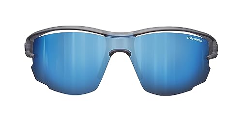 Julbo Aero Performance Sunglasses, Translucent Gray/Blue Frame - Spectron 3 Smoke Lens W/Multilayer Blue Mirror #TOP1