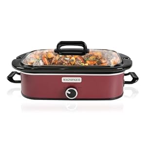 MAGNIFIQUE 4-Quart Slow Cooker with Casserole Manual Warm Setting - Perfect Kitchen Small Appliance for Family Dinners, Dishwasher Safe Crock, Red (Red) MAGNIFIQUE 4 Quart Slow Cooker with Casserole Manual Warm Setting Perfect Kitchen Small Appliance for Family Dinners Dishwasher Safe Crock Red Red