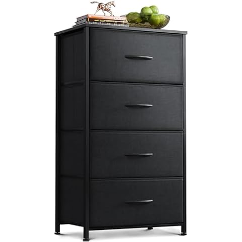 AODK Dresser for Bedroom with 4 Storage Drawers, Small Dresser Chest of Drawers Fabric Dresser with Sturdy Steel Frame, Black Cover