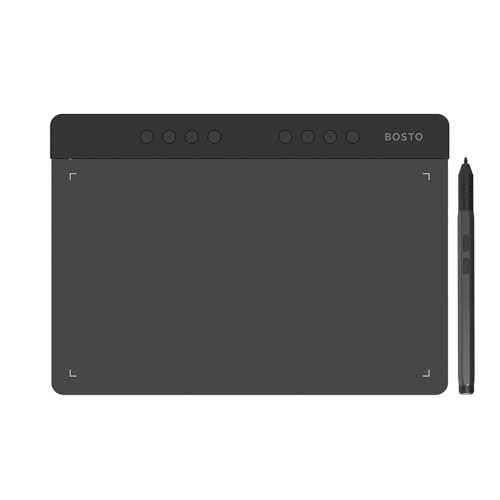 Image of BOSTO T1060K Graphics Drawing Tablet 10X6 inch with 16K Pen Levels Battery-Free Pen, 8 Multimedia Keys and, Support Android, Windows Ideal Use for Distance Education and Wed Conference (Black)