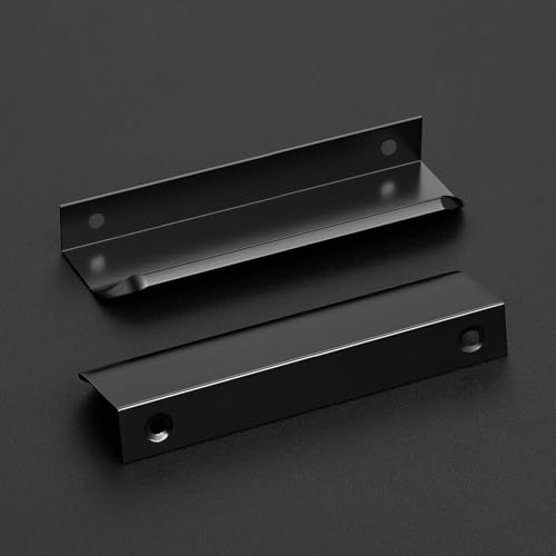 Image of Matte Black Cabinet Handles Finger Edge Pulls 5 Inch CC 20 Pack | Low-Profile Finger Grip, Cabinet Door Edge Mount, Smooth Handle Shape, 5.9 Inch (150mm), For Drawers, Cupboards, Kitchen