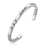 FLHEART Stainless Steel Mens Cuff Bracelet, Minimal Twist Cool Antique Retro/Silver/Black Open Metal Cuff Bangle Bracelets for Men, 65mm