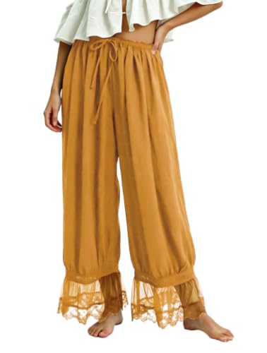 Image of UAURORAO Women Lace Trim Bloomer Pants Flowy Culottes Pantaloons Bloomers