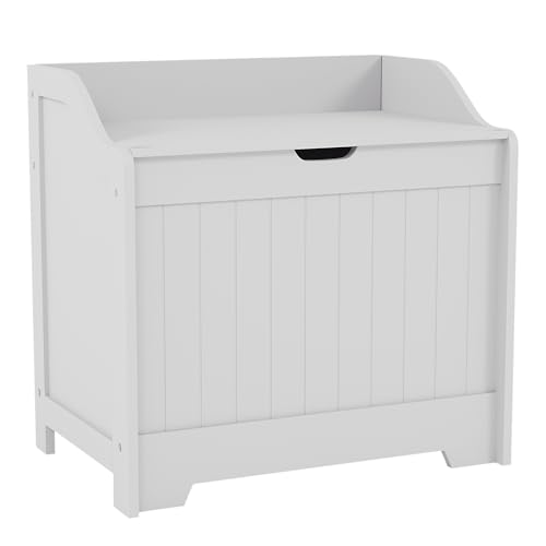 Bath Vida - Baúl de lavandería, color blanco, FSC 100%, 58 x 56 x 38 cm