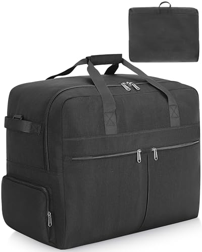 Image of 120L Foldable Large Travel Duffle Bag for Men and Women, Packable Duffel Bags with Shoe Compartment, Water Repellent & Tear Resistant (Black)