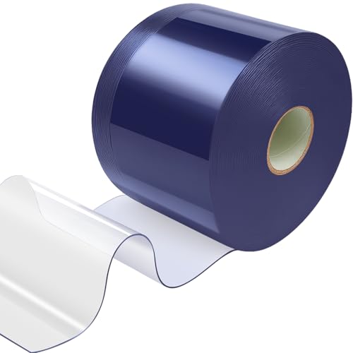 Image of Moukeren Plastic Curtain Strips, 100 ft x 8 in Clear PVC Strip Curtain Roll, Heavy Duty Plastic Insulated Freezer Door Strips for Commercial, Walk-in Cooler, Garage, Warehouse, 0.08 inch Thickness