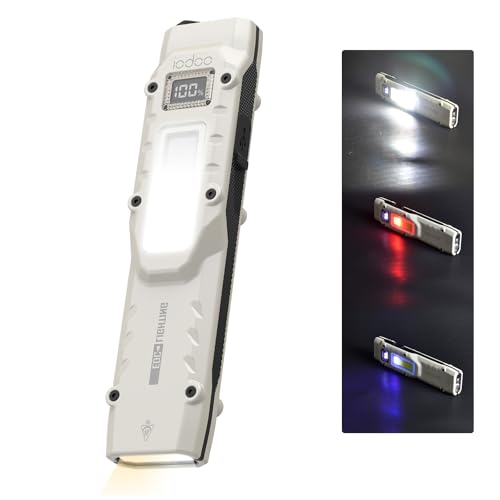 iodoo Portable EDC Flashlight - 880 Lumen USB-C Rechargeable 1000mAh Battery, 6-in-1 Multifunctional LED Flashlight COB, Red, UV, White/Warm/Nature, Waterproof, for Camping, Hiking & Emergency