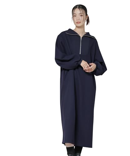 [ナノ・ユニバース] 圧縮起毛 ハーフジップ ワンピース レディース F 120 ネイビー 673-5219321