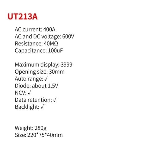 Pinza Amperimétrica Digital UT213A FLGLQUTSV con Medidor de Voltaje y Multímetro miniatura 2
