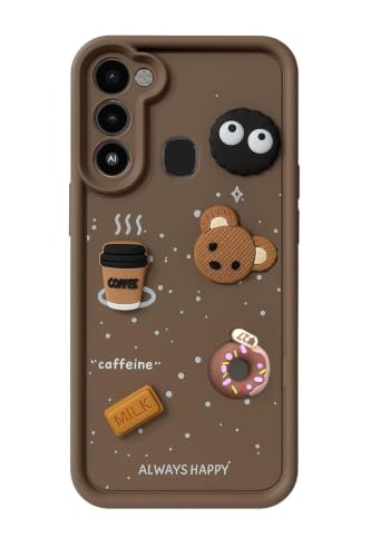 Image of Bintage Cute Fun Taddy Cartoon 3D Ball Bear Milk Donut Coffee Cup Silicon Case Full Body & Camera Protection Back Cover Compatible for Tecno Spark 8c - Brown