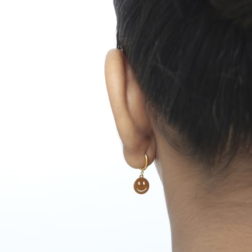 Image of 18K Gold Plated Smiley Face Hoop Earrings for Girls Kids | Fun Charm Earrings | Hypoallergenic | Pack of 2